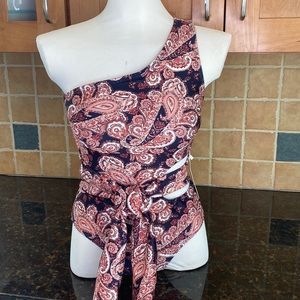 LIUMILAC One Shoulder ribbed Cut Out Asymmetrical 1 Piece Swimsuit NWT
